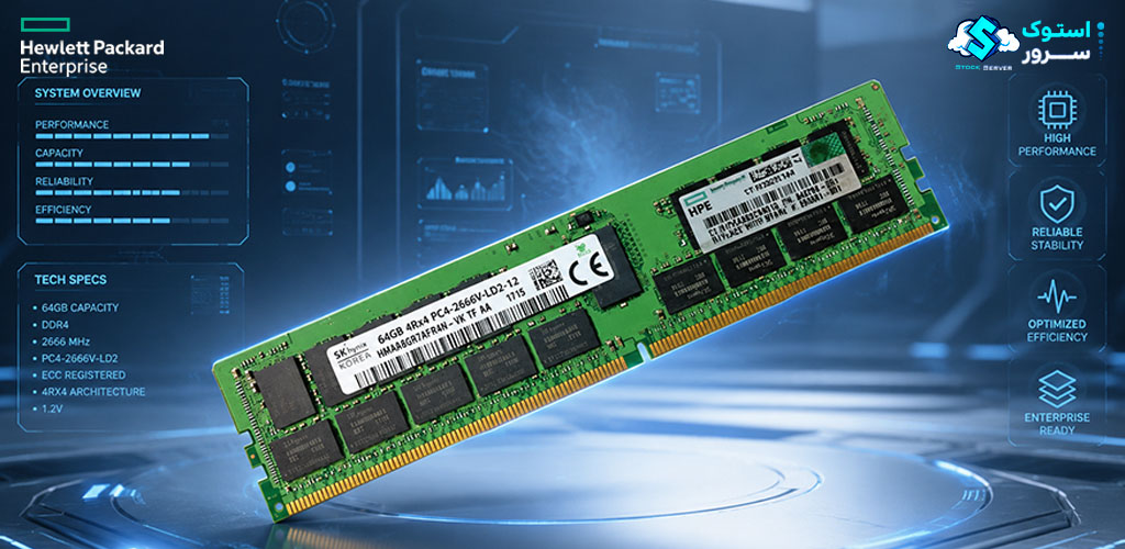 HPE 64GB PC4-2666 (DDR4-2666) LRDIMM server memory module (815101-B21) product close-up view highlighting capacity and type