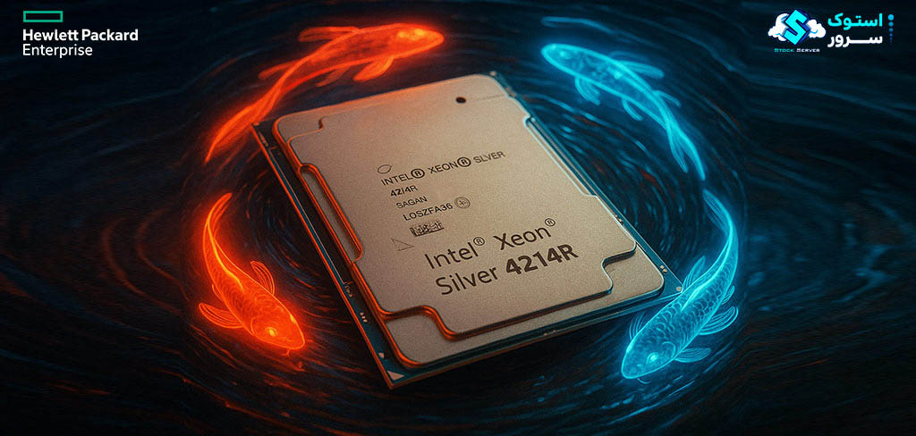 Close-up of Intel Xeon Silver 4214R CPU with 12 cores and 16.5 MB L3 cache.