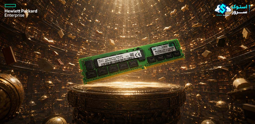تصویر تزئینی از رم سرور HPE 32GB PC5-4800 UDIMM 2Rx8 CAS-40 با طراحی مدرن و نمایش ماژول حافظه DDR5
