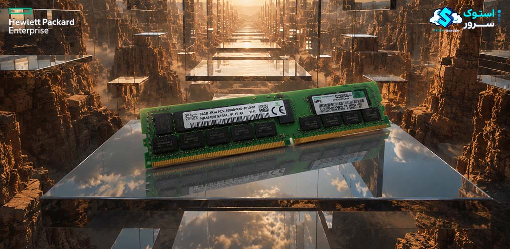 نمای گرافیکی از حافظه سروری HPE 96GB DDR5-4800 RDIMM با افکتهای دیجیتال