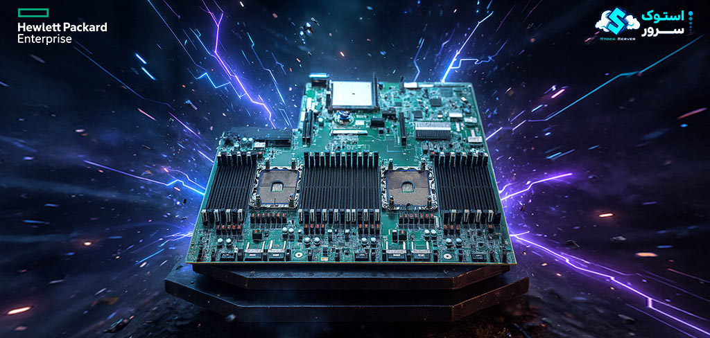 Server motherboard of an HPE DL360 Gen12 showing CPU socket, memory slots, chipset, power connectors, and expansion interfaces.
