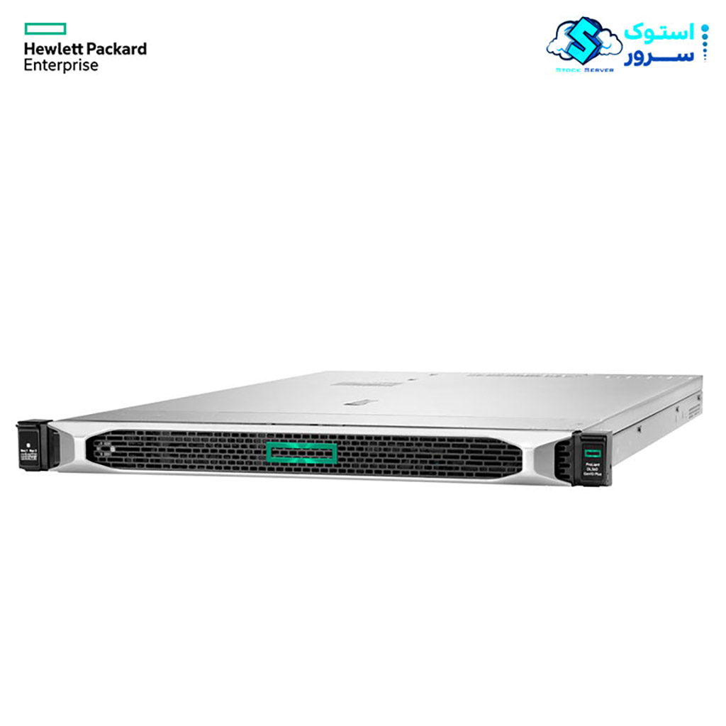 Front view of an HPE DL360 Gen10 Plus 4LFF server showing four large form factor drive bays and system status indicators.