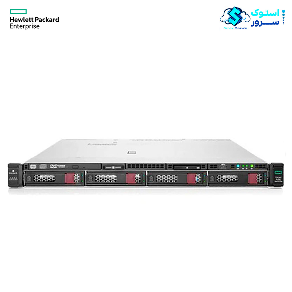 Front view of an HPE DL360 Gen10 Plus 4LFF server without bezel, showing four large form factor drive bays and system status indicators.